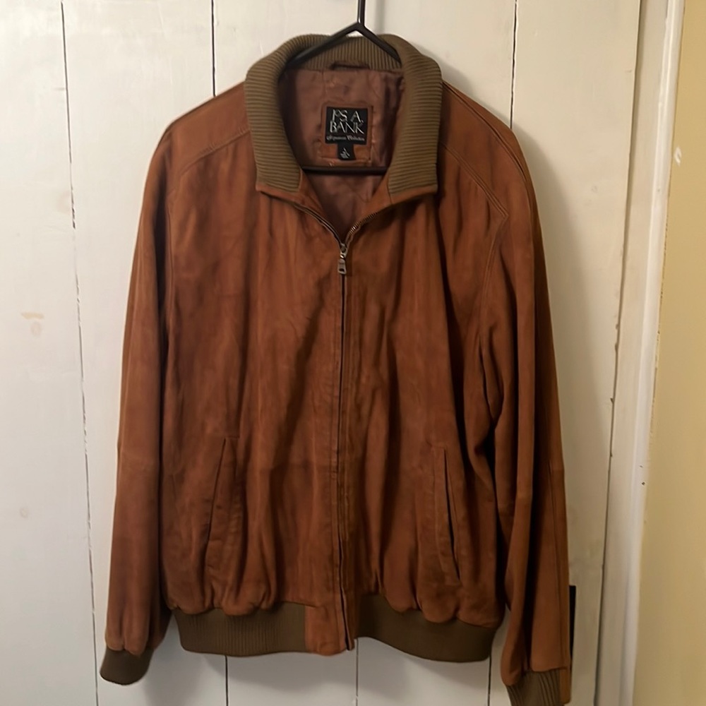 Jos. A. Bank Signature Collection Brown Suede Bomber Jacket. Men’s size Large